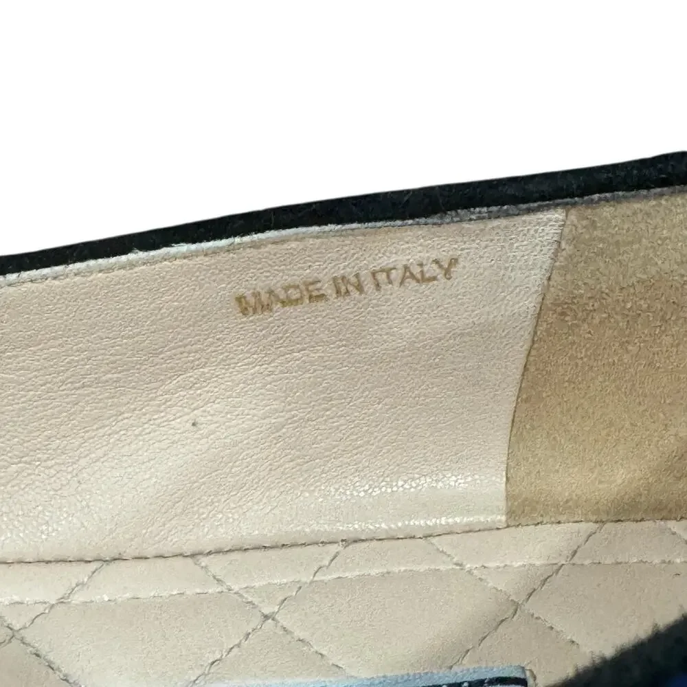 Prada Navy Suede Bow Flats Size 38 EU 8 US Quilted Leather Interior Box Dust Bag